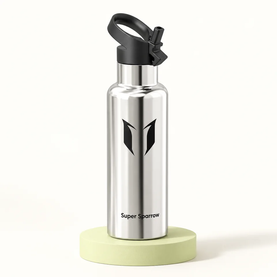 Super Sparrow — gourde inox 750 ml à deux bouchons — Bouteille avec bouchon sport ; second bouchon, pailles et housse non représentés.