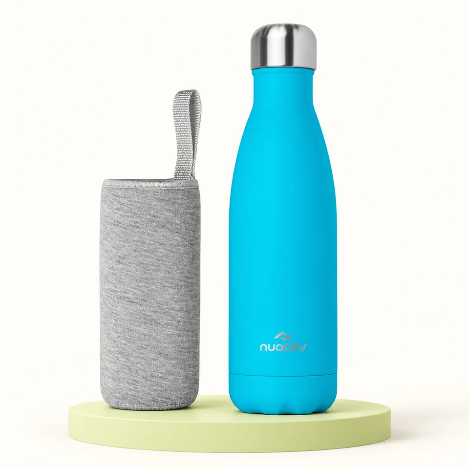 Nuactiv — gourde sarcelle 500 ml avec housse — Variante sarcelle avec housse grise ; autres coloris exclus.