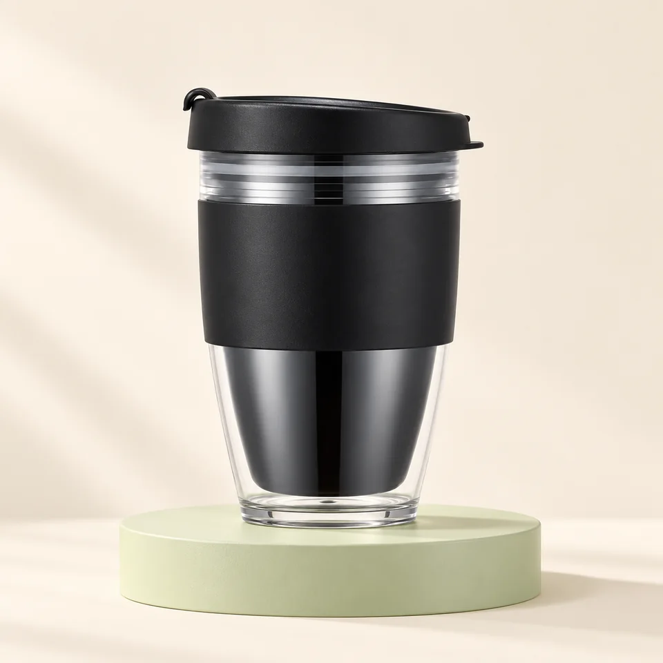 Bodum JOYCUP 250 ml — Une tasse à double paroi et couvercle noir.
