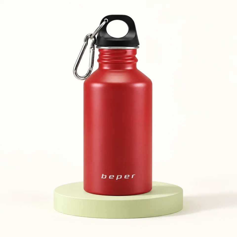 BEPER — gourde rouge inox 500 ml — Gourde rouge avec son mousqueton.
