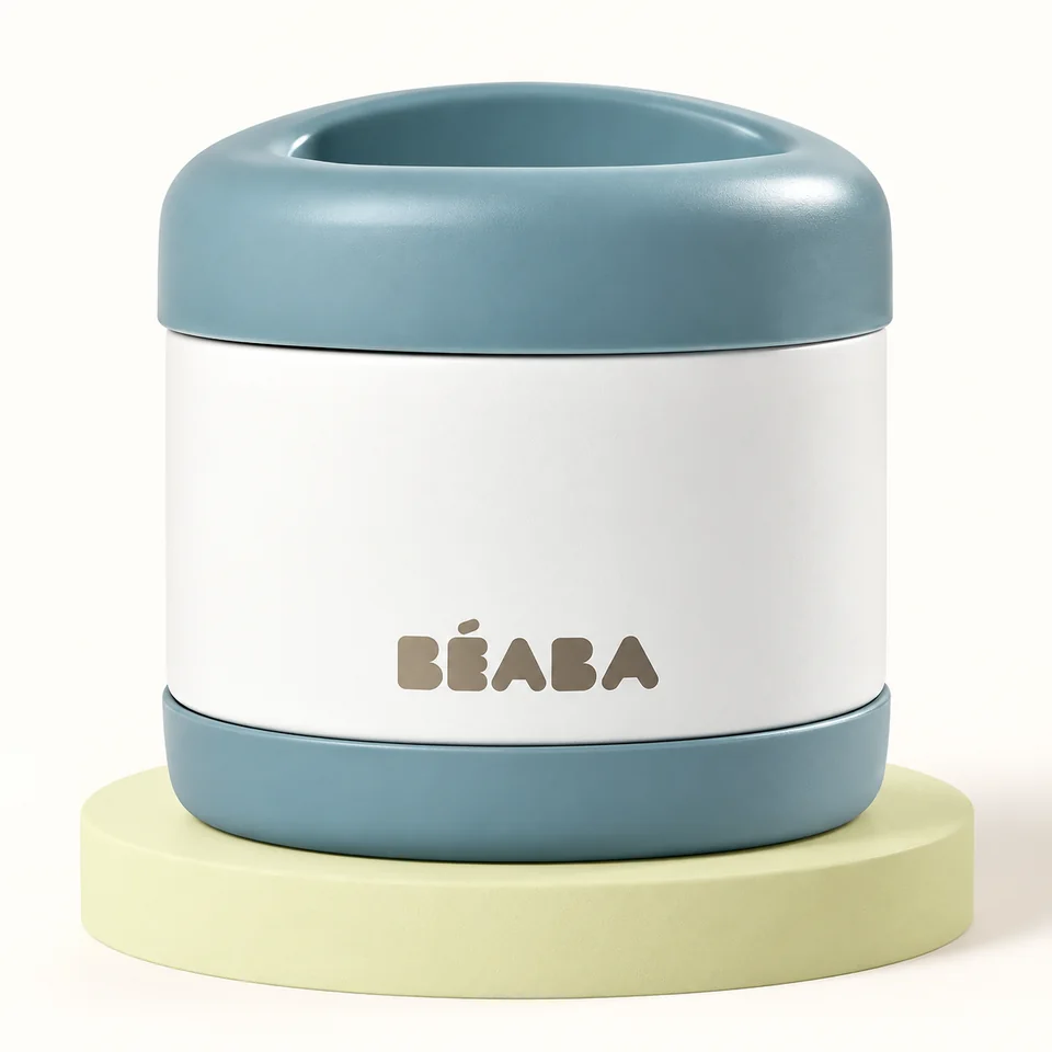 BÉABA — portion isotherme Baltic Blue 500 ml — Pot fermé blanc et bleu Baltic, présenté seul.