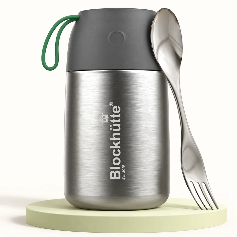 Blockhütte — pot isotherme inox 730 ml — Pot fermé avec couvert double ; emballage et sac non représentés.