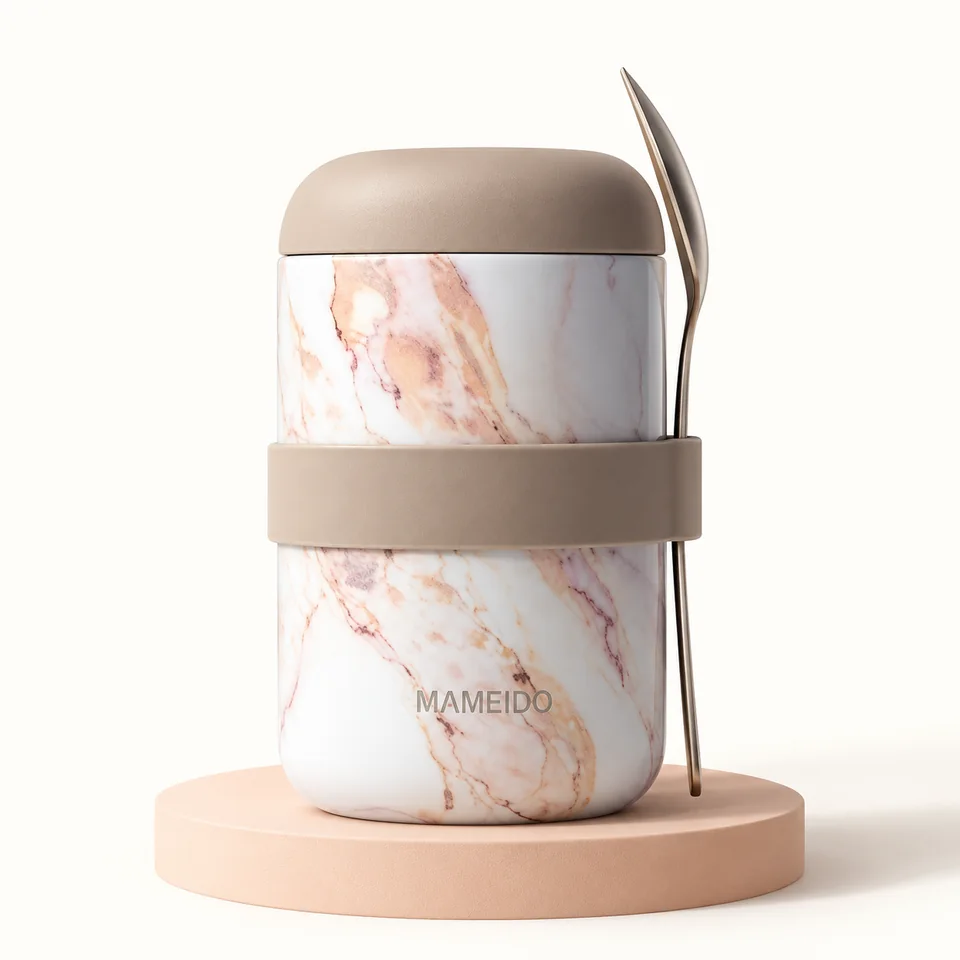 MAMEIDO — pot Pearl Marble 500 ml — Variante Pearl Marble seule avec son couvert ; autres finitions et emballage exclus.