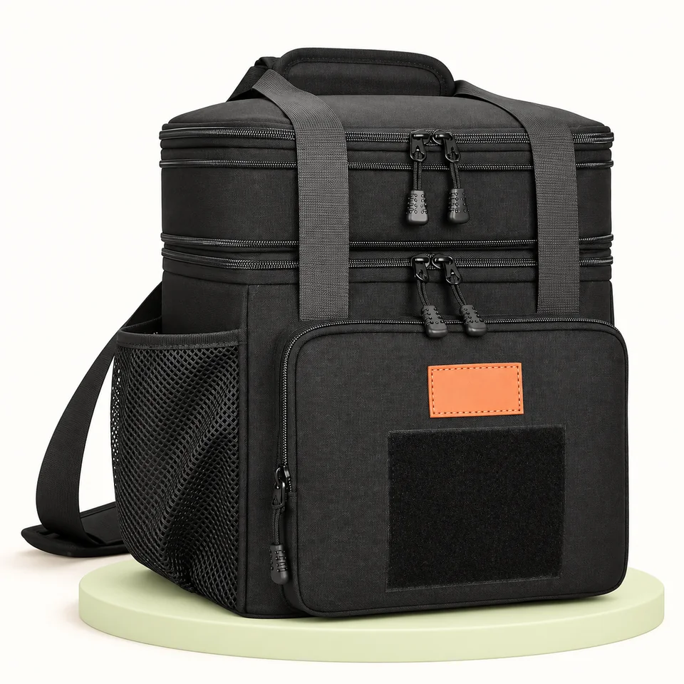 HSHRISH — sac repas noir à double compartiment — Sac noir seul, sans la bouteille de présentation ; poche filet vide.