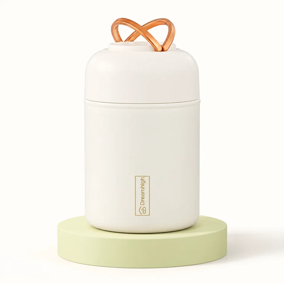 Dreamhigh — pot isotherme blanc 550 ml — Vue fermée du pot blanc ; la photo marchande montre aussi une seconde vue ouverte.