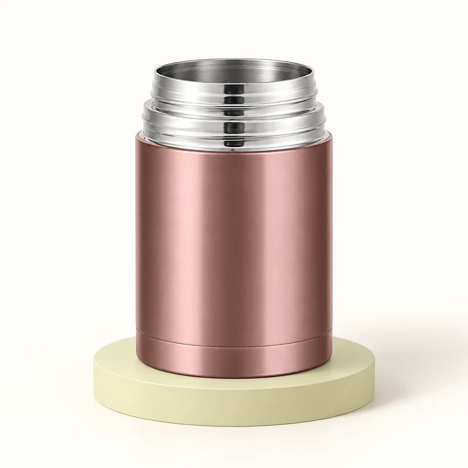 ZWOOS — pot isotherme rose 800 ml — Vue du pot rose ouvert seul ; les accessoires et éléments de fermeture ne sont pas représentés.