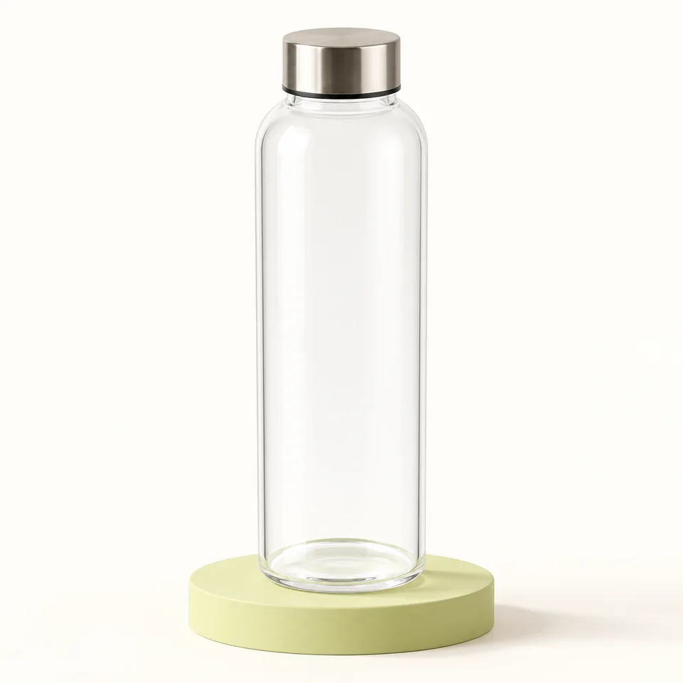 APS 66907 — bouteille verre transparent 550 ml — Bouteille en verre vide et fermée, sans accessoire ajouté.