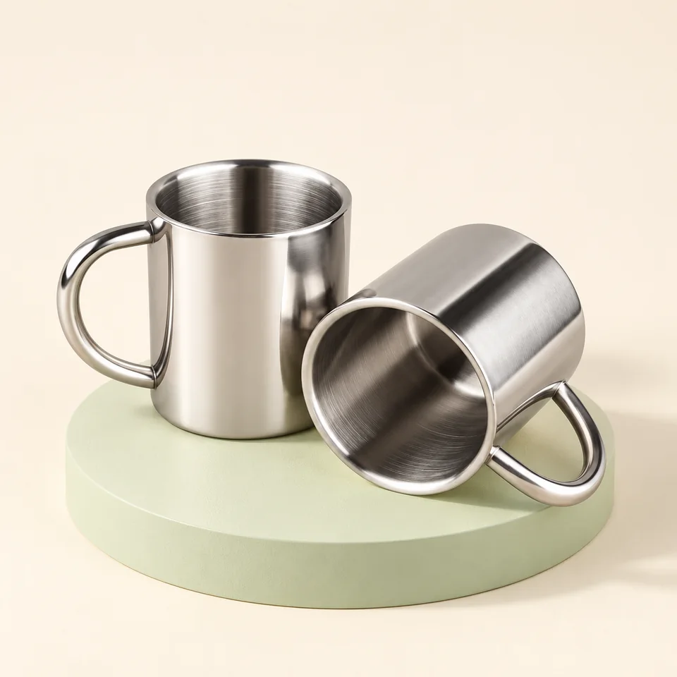 PIQIUQIU duo de tasses inox 220 ml — Deux tasses inox ouvertes, sans couvercle.