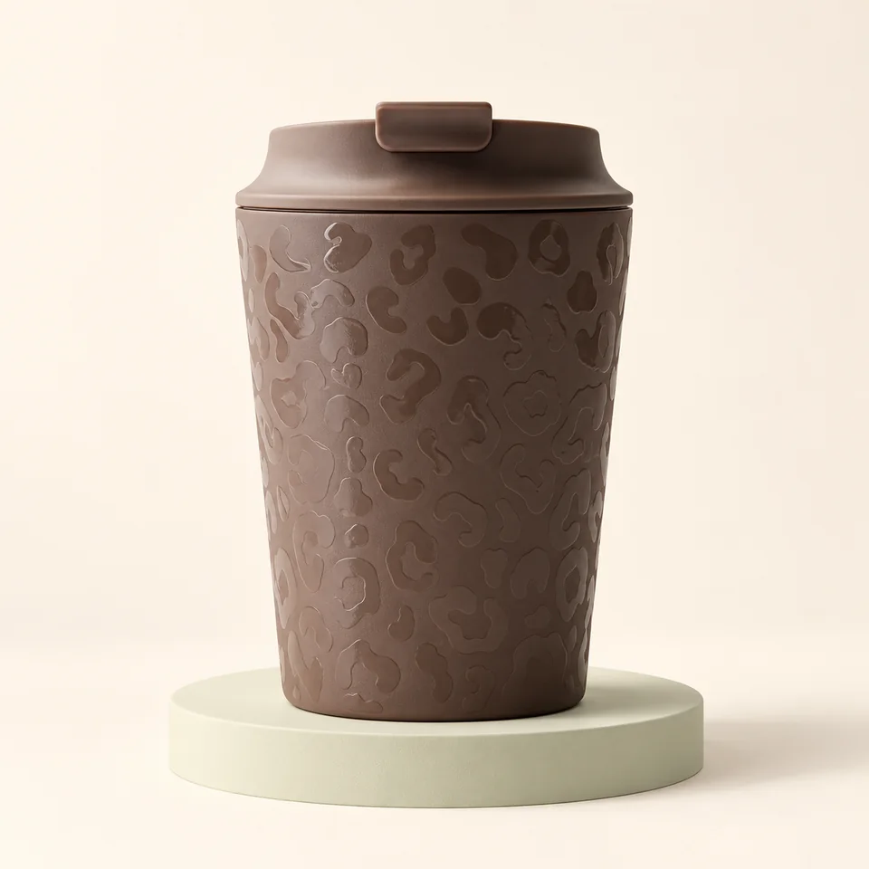 MAMEIDO Wild Allure 350 ml — Mug brun Wild Allure seul, couvercle en place.