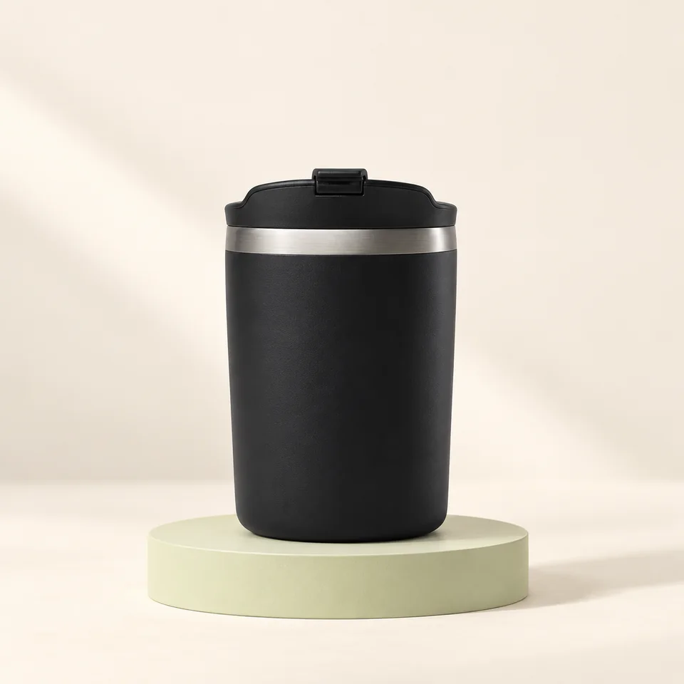 Qwetch Travel Mug noir 240 ml — Mug noir compact, sans anse ni accessoire.
