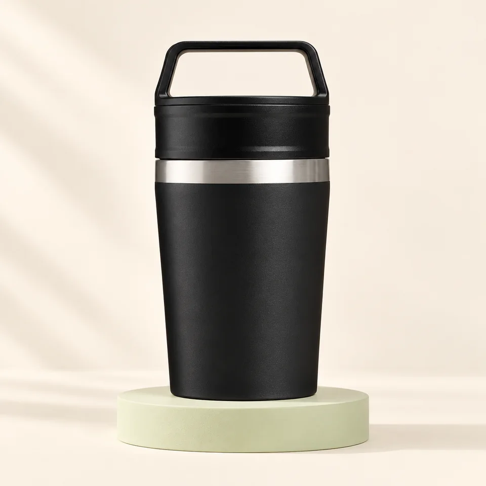 Stanley To-Go noir 230 ml — Mug noir fermé avec poignée supérieure.