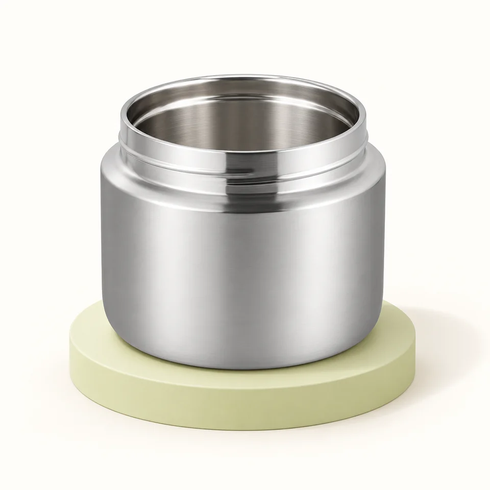 AiQInu — pot isotherme inox 1,2 L — Récipient principal ouvert seul ; insert, couvercle et cuillère non représentés.