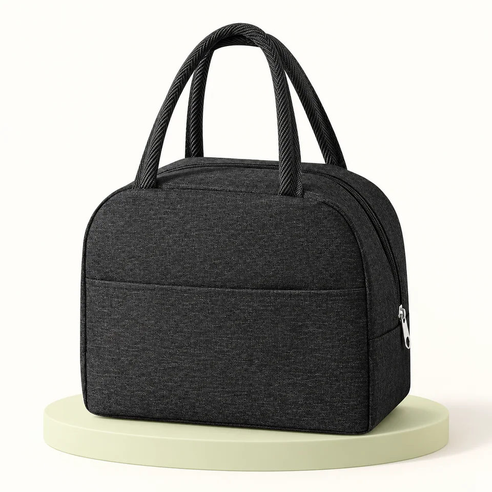 Fousenuk — petit sac repas noir chiné — Sac noir chiné fermé et vide ; aucun contenant fourni n'est suggéré.