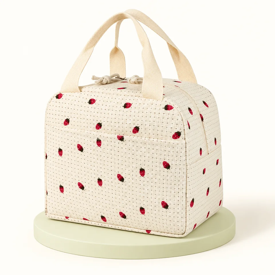 vsshe — sac repas crème à petites fraises — Un sac à petites fraises uniquement ; modèles à damier exclus.